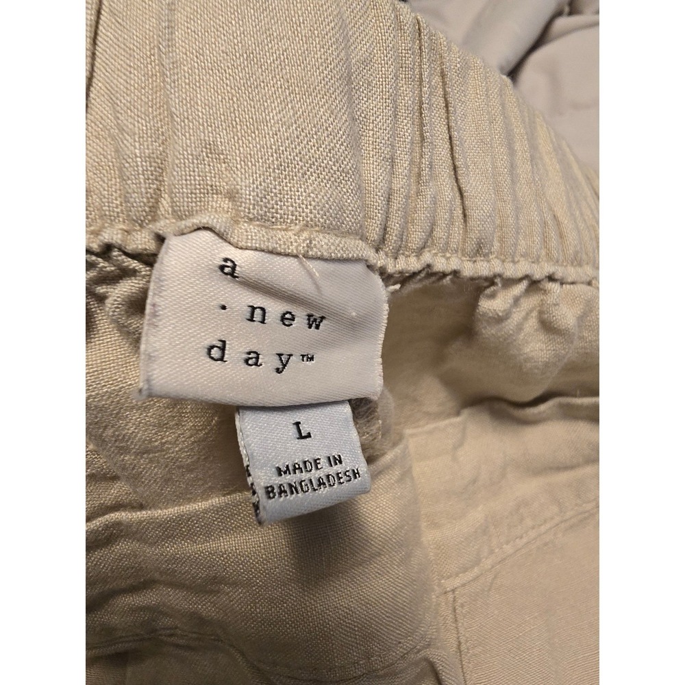 A New Day Womens Beige Linen Blend Pull On Shorts Tan Size Large Elastic Waist - Picture 4 of 7